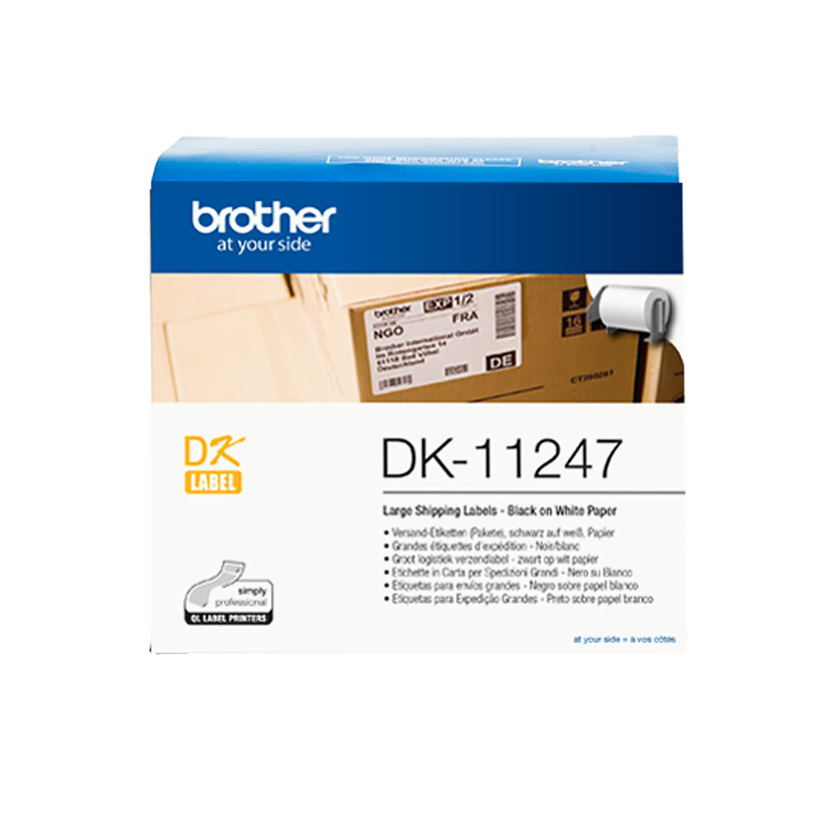 Brother White Black Print Label Roll, 164.3 mm Width, 180 Per Roll Qty, 103.6 mm
