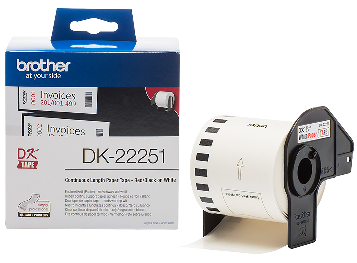 dk22251 Brother White Label Roll, 62 mm Width, 1 Roll Qty, 15.24 mm