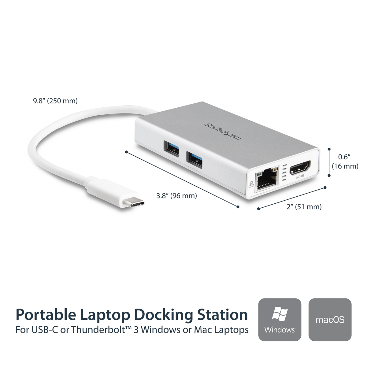 dkt30chpdw StarTech.com  4096 x 2160 pixel USB C Docking Station USB 3.0 Portswith HDMI - 2 xUSB ports