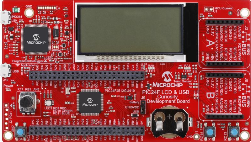 Microchip PIC24F LCD and USB Curiosity MCU Development Board DM240018
