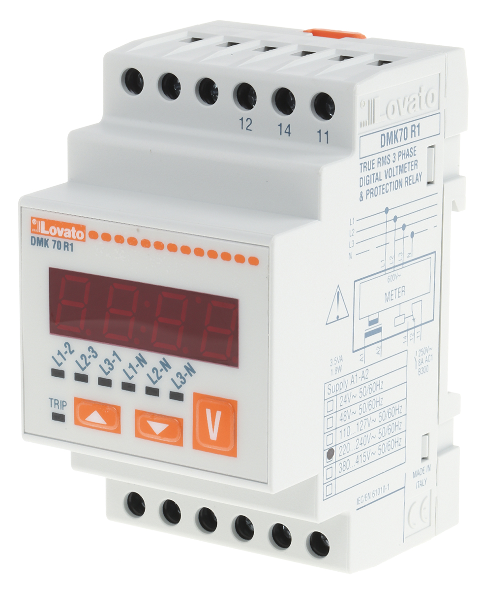 Lovato DMK Series Digital Voltmeter AC, LED Display 4-Digits ±0.25 %, 99 mm, 5 mm