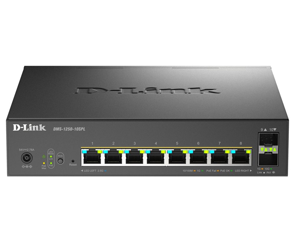 D-Link Multi-Gigabit Smart Managed PoE+ Switch with 2 x 10G SFP+ ports Smart Managed Switch 10 Port Network Switch Power