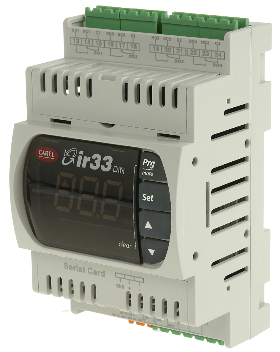 Carel DN33 Panel, DIN Rail PID Temperature Controller 2 Input, 4 Output Relay 230V PID Controller