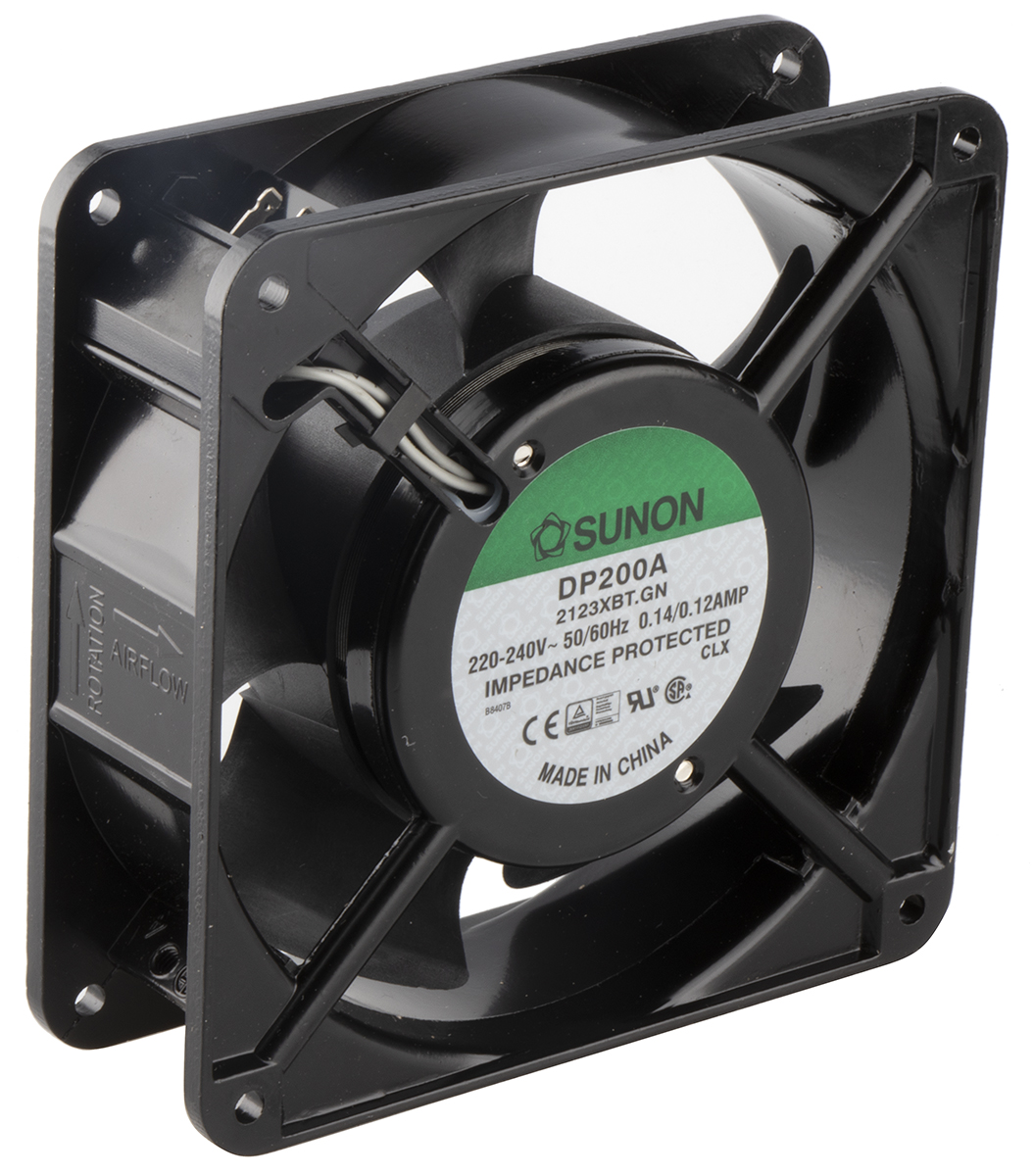 Sunon DP200 Series Axial Fan, 230V ac, 164.8 m³/h, 22 W, 140 mA Max 119 mm, 119mm, 38.5 mm