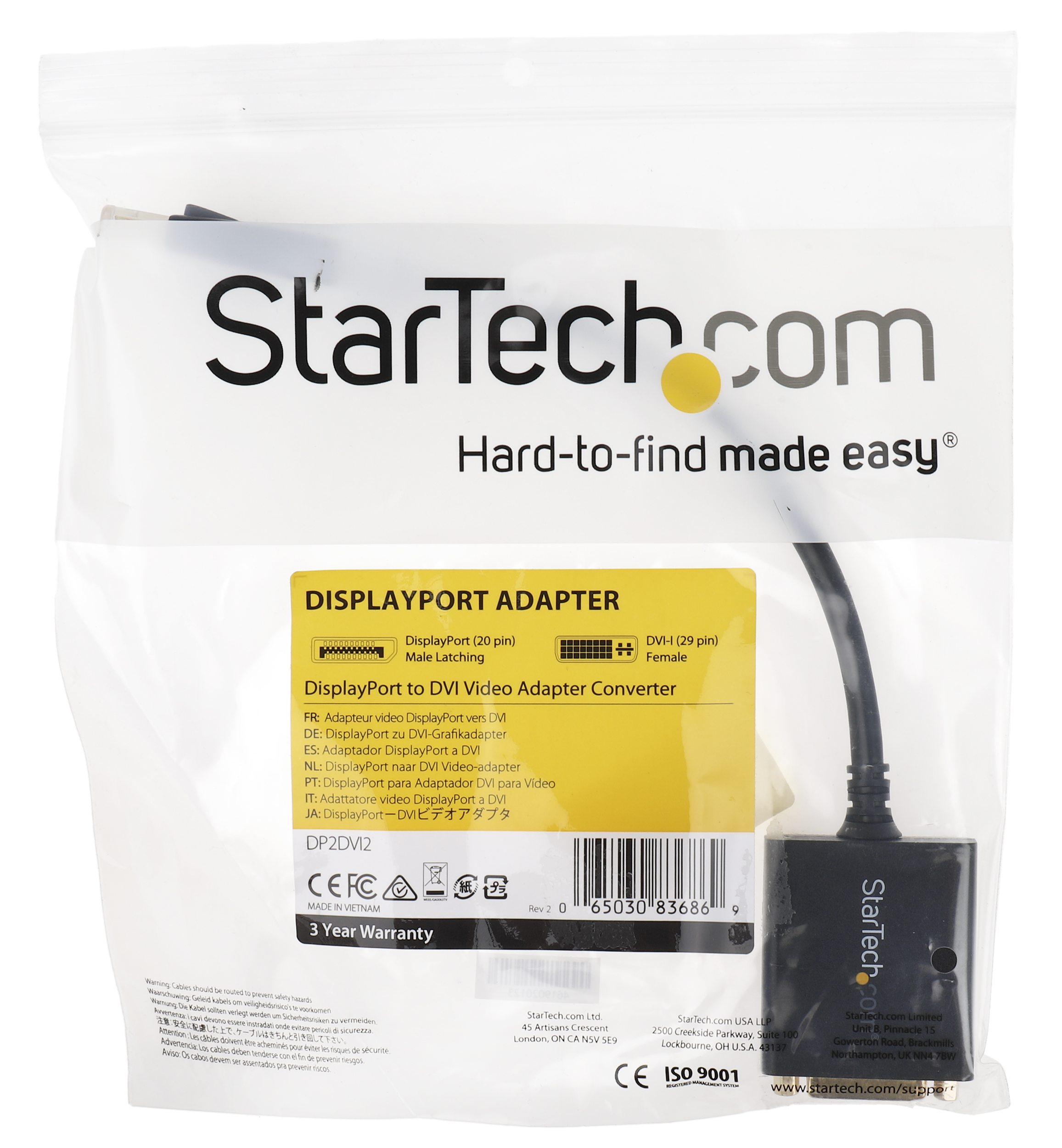 dp2dvi2 StarTech.com  1 port DisplayPort to DVI  Adapter 152.4 mm Length 1920 x 1200 pixel Maximum Resolution