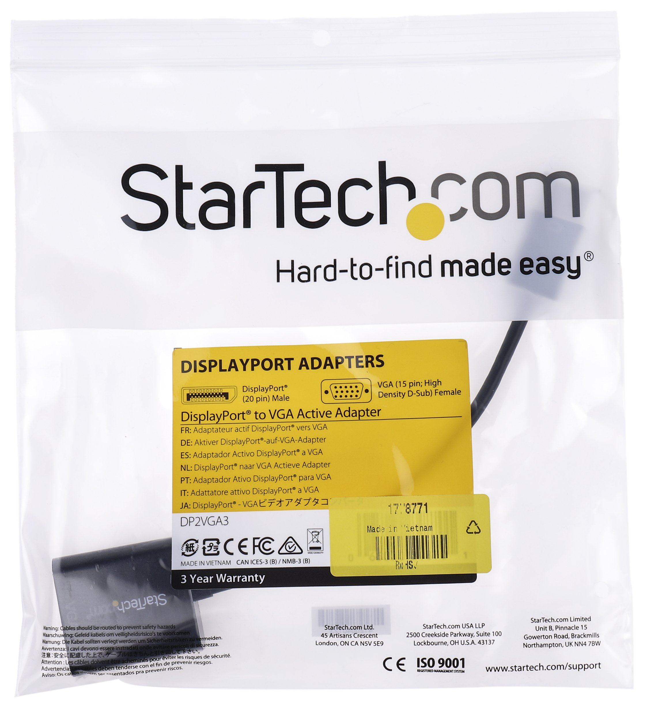 dp2vga3 StarTech.com  1 port DisplayPort to VGA  Adapter 100 mm Length 1920 x 1200 pixel Maximum Resolution