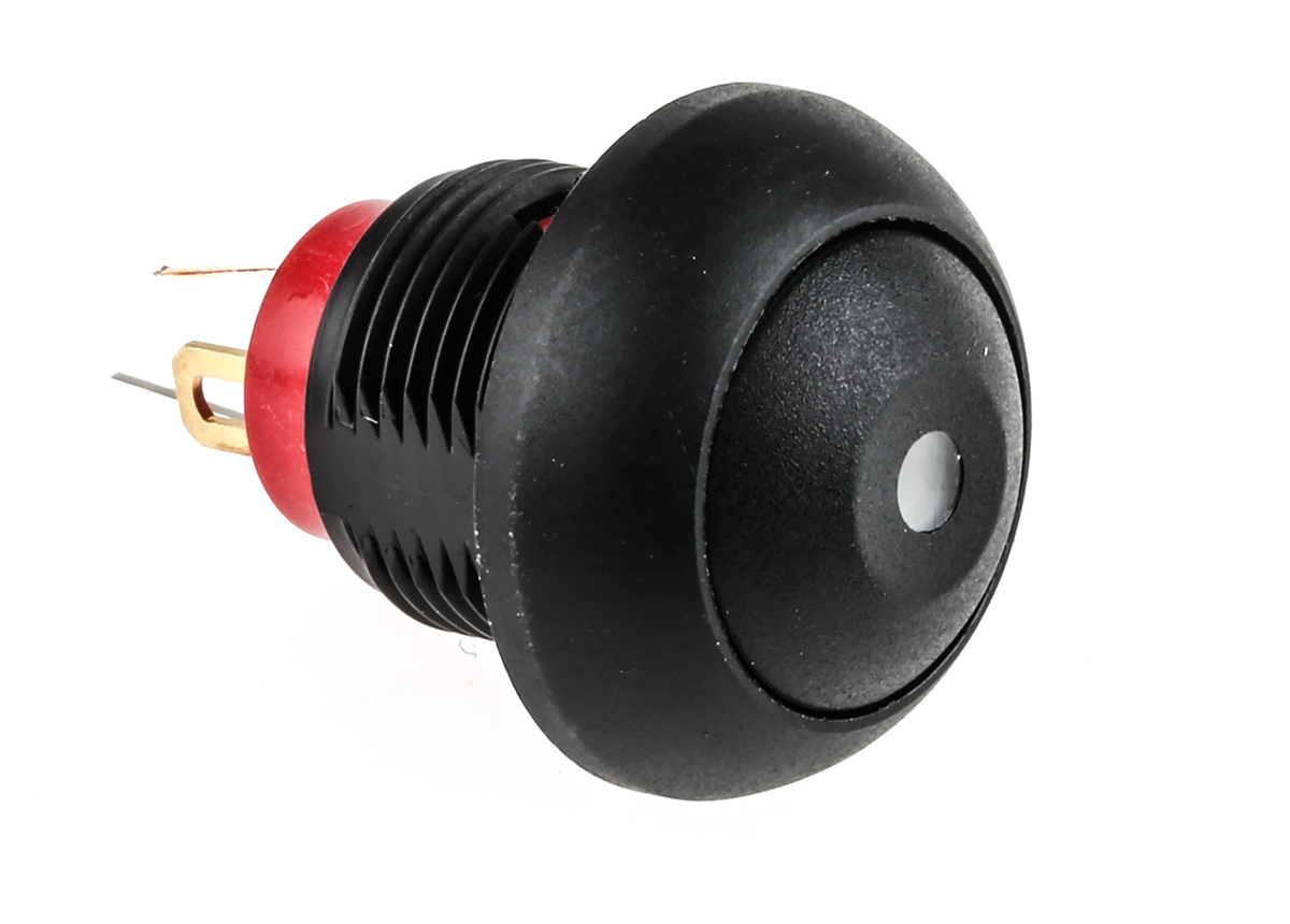 KNITTER-SWITCH DPWL Series Illuminated Miniature Push Button Switch, Momentary, Panel, 12.9 mm Cutout, SPST, Red LED,