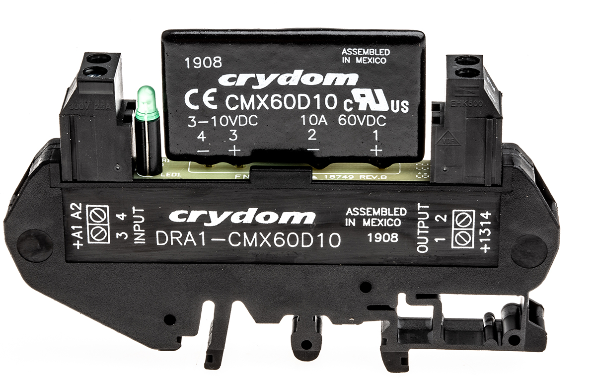 dra1-cmx60d10 Sensata / Crydom DRA1 CMX Solid State Interface Relay, Control:10V dc DIN Rail Screw