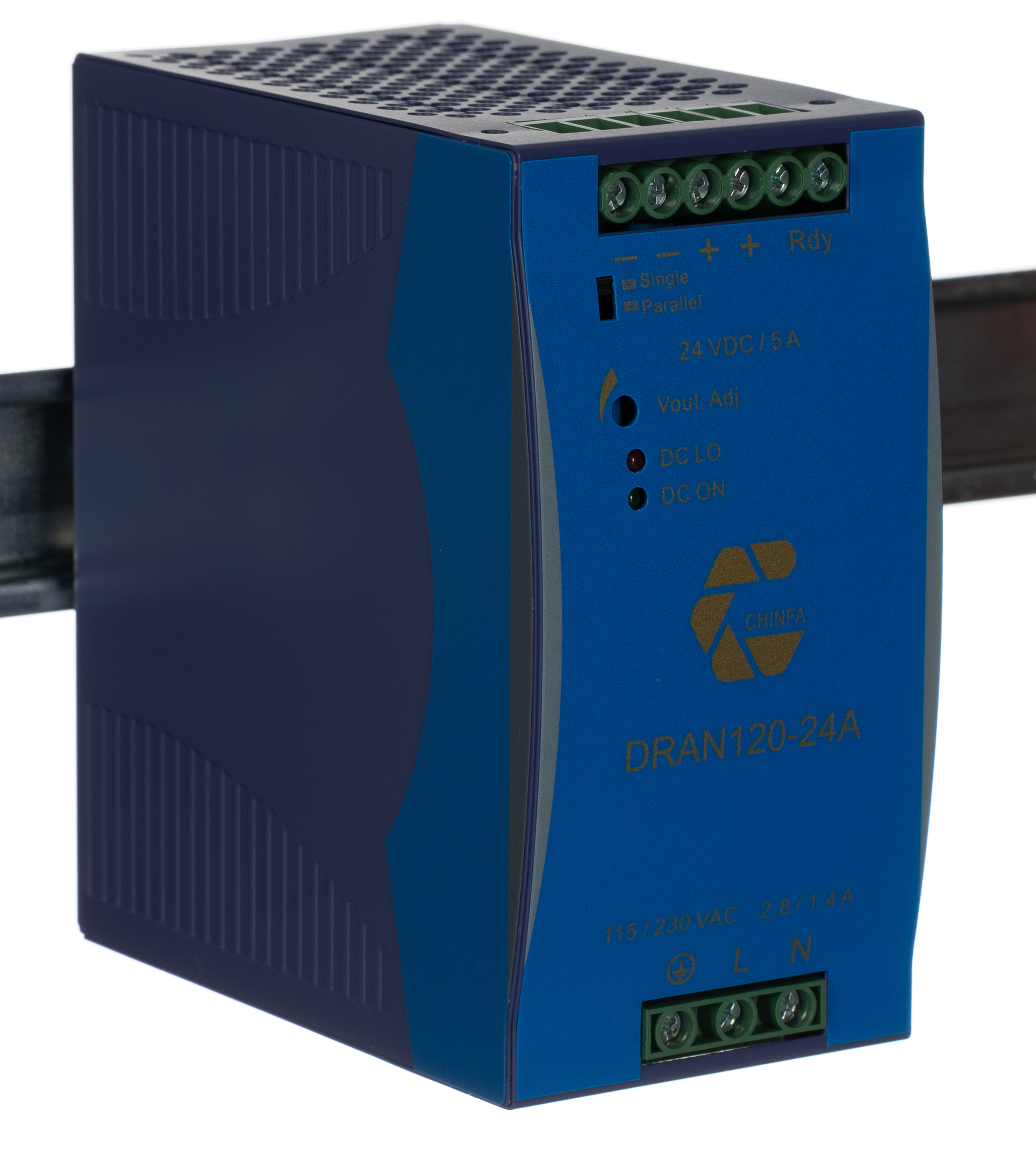 Chinfa DRAN120 Switched Mode DIN Rail Power Supply 264V ac AC Input 24V dc, 5 A Output DC 120 W