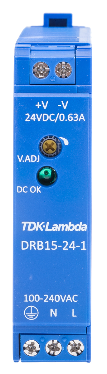 TDK-Lambda DRB Switched Mode DIN Rail Power Supply 264V ac AC Input 28V dc, 630 mA Output DC 15 W