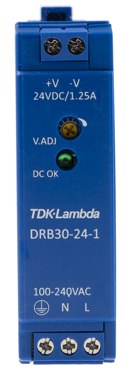 TDK-Lambda DRB Switched Mode DIN Rail Power Supply 264V ac AC Input 28V dc, 1.25 A Output DC 30 W