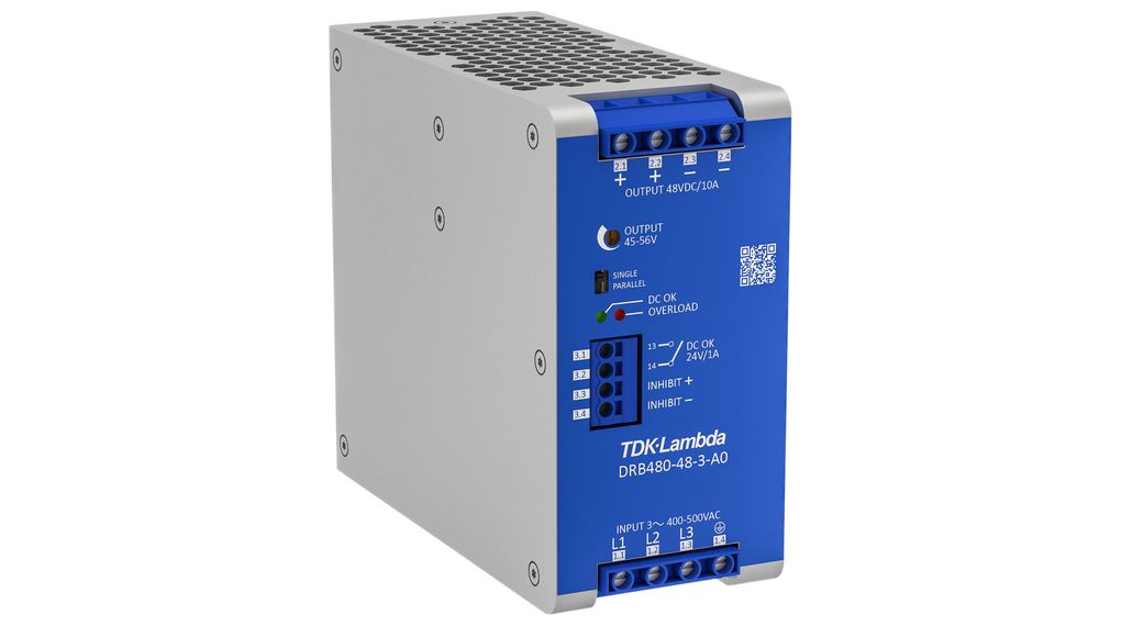 TDK-Lambda DRB DIN Rail DIN Rail Power Supply 400V ac AC Input 48V, 20 A Output DC 480 W