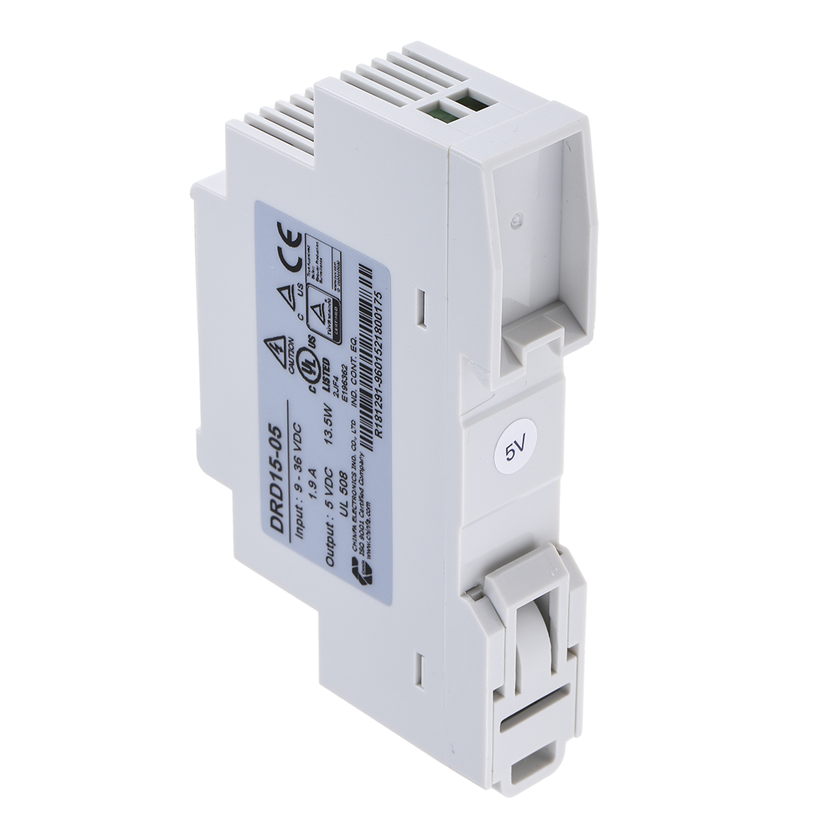 drd15-05 Chinfa DRD15 DC/DC Converter, 5V dc/ 2.7 A, 36V dc Input, 24V dc Input, DIN Rail 13.5 W, 71 °C Max Temp 71 °C Min Temp