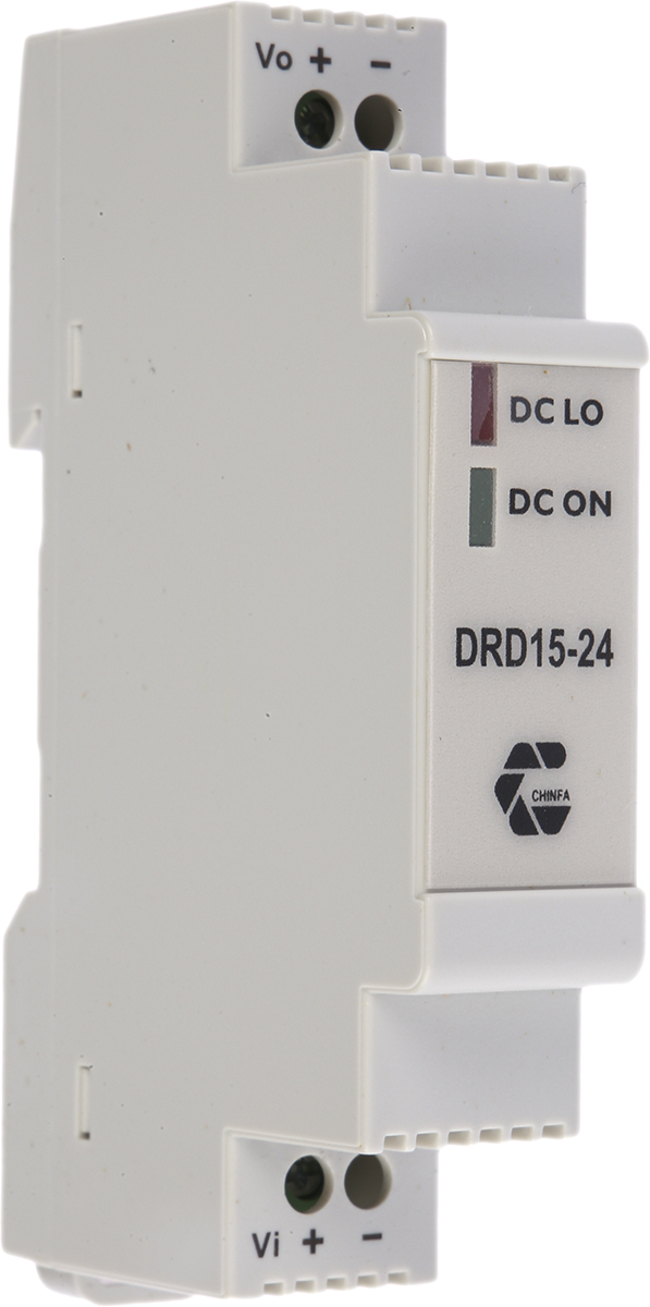 Chinfa DRD15 DC/DC Converter, 24V dc/ 630 mA, 36V dc Input, 24V dc Input, DIN Rail 15 W, 71 °C Max Temp 71 °C Min Temp