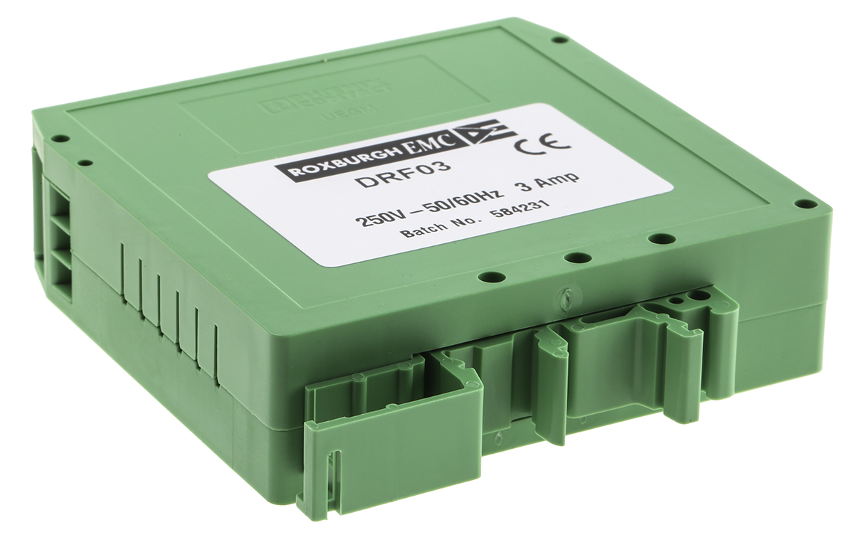 drf03 Roxburgh EMC, DRF 3 A 250V ac 440Hz, DIN Rail RFI Filter, Screw 1 Phase