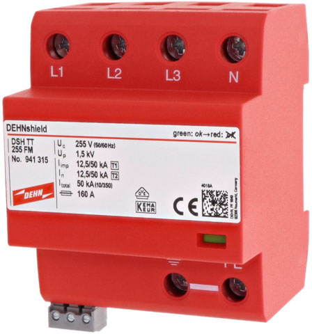 Dehn, DSH TT Surge Arrester 255V Maximum Voltage Rating 50 kA Maximum Surge Current Surge Arrester