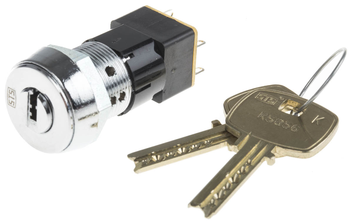 Lorlin High Security Key Switch, DPST, 50mA 2-Way Flat-Key