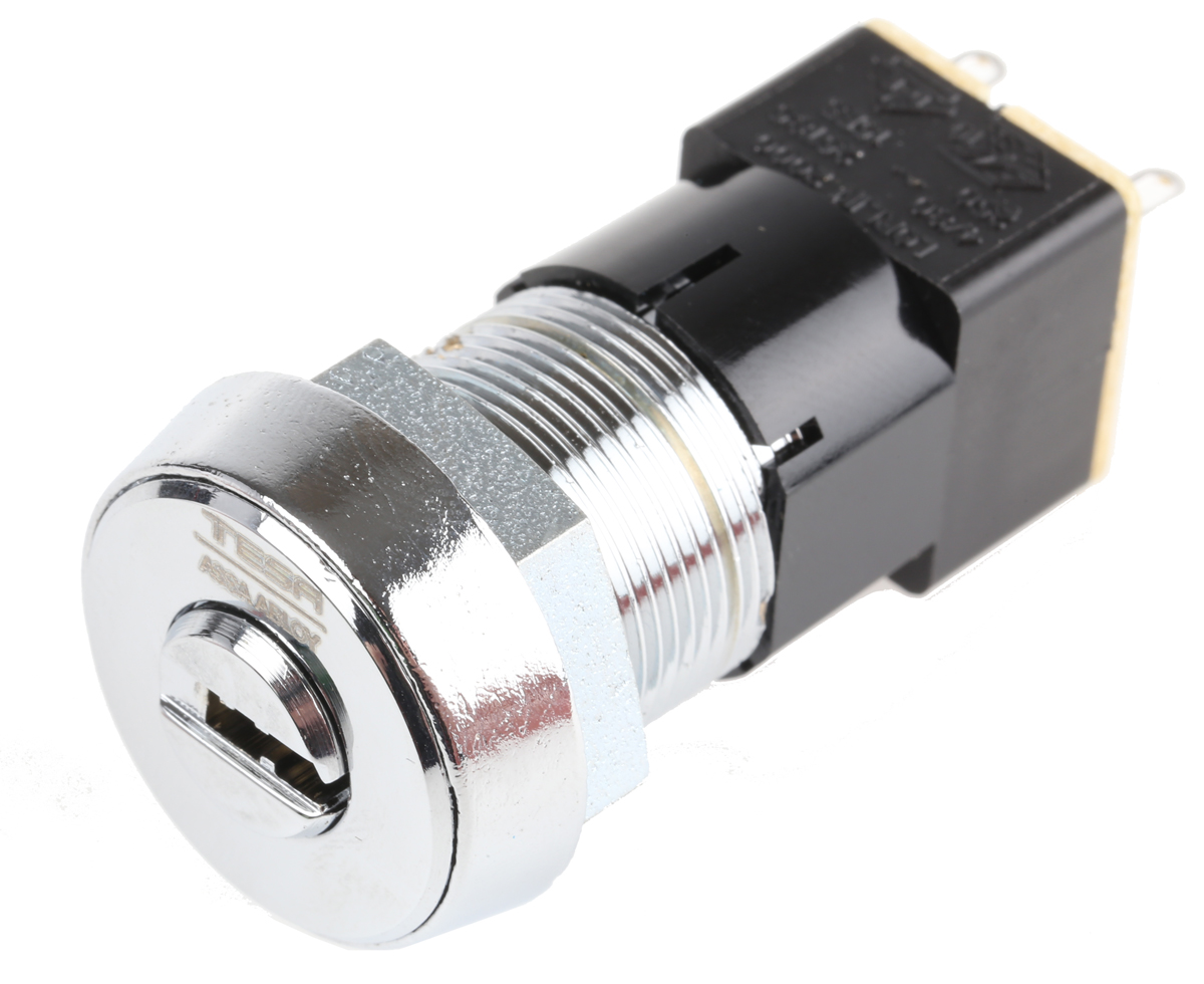 Lorlin Mains Key Switch, DPST, 50mA 2-Way Flat-Key