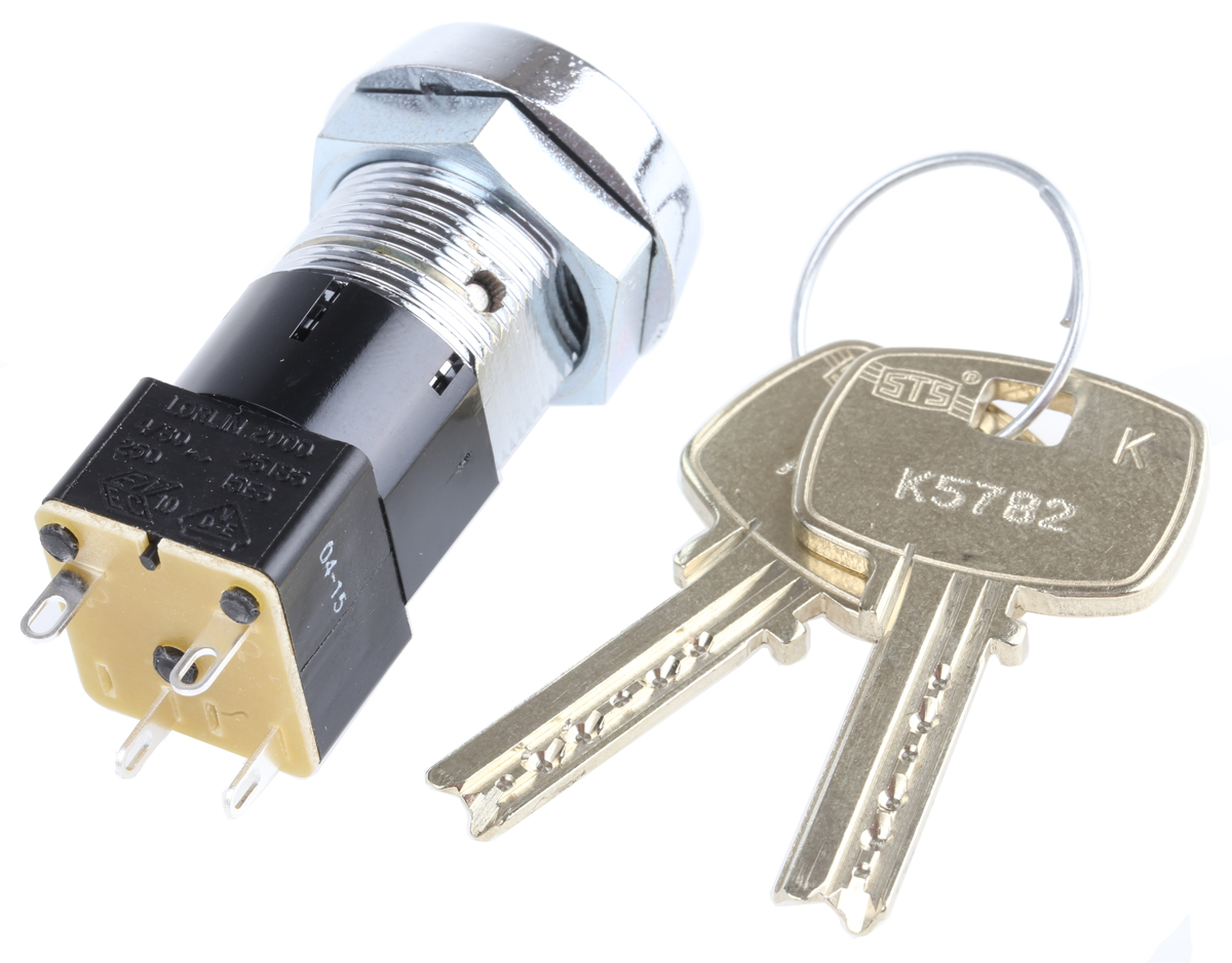 dsl-6-b-d Lorlin Mains Key Switch, DPST, 50mA 2-Way Flat-Key