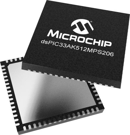 dsPIC33AK512MPS206-I/M7 Microchip dsPIC33A, 16 bit Digital Signal Processor (DSP) 200 MHz 512kB FLASH 64-Pin VQFN