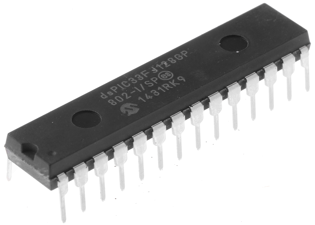 dsPIC33FJ128GP802-I/SP Microchip dsPIC33FJ, 16 bit Digital Signal Processor 40 MHz 128kB FLASH 28-Pin SPDIP