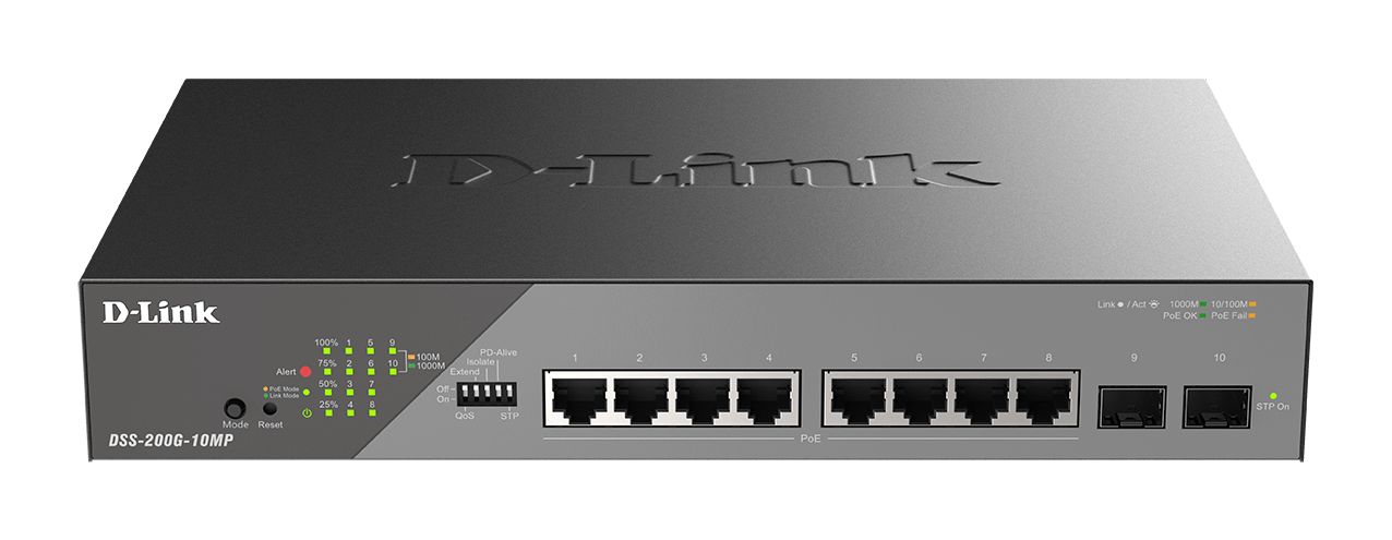 dss-200g-10mpe D-Link 10-Port Gigabit PoE Smart Managed Surveillance PoE Switch Smart 10 Port Gigabit Switch Power Over Ethernet