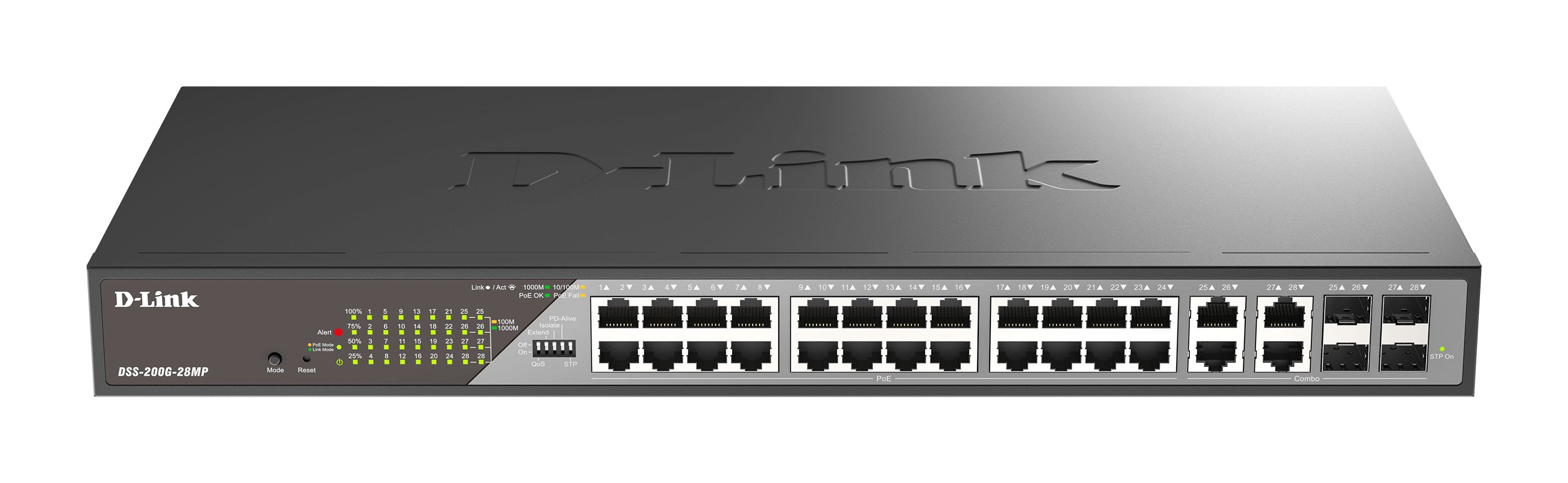 dss-200g-28mpb D-Link 28-Port Gigabit PoE Smart Managed Surveillance PoE Switch Smart 28 Port Gigabit Switch Power Over Ethernet