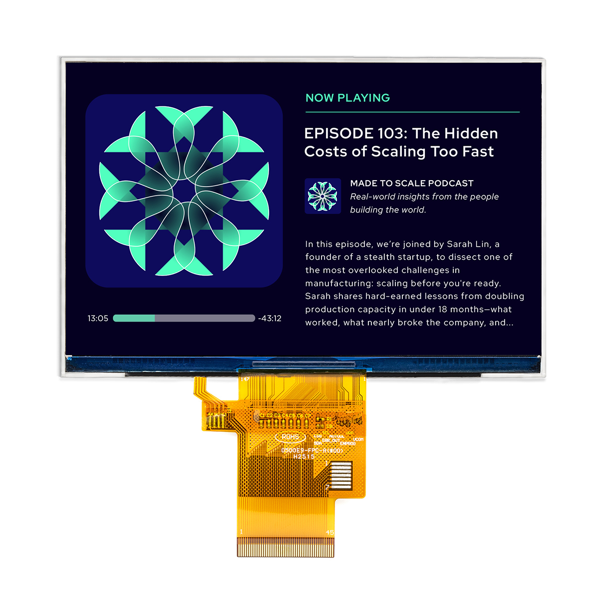 Displaytech DT050CTFT-IPS-SHB LCD Display Module Touch Screen, 5 in, 800 x 480 pixel