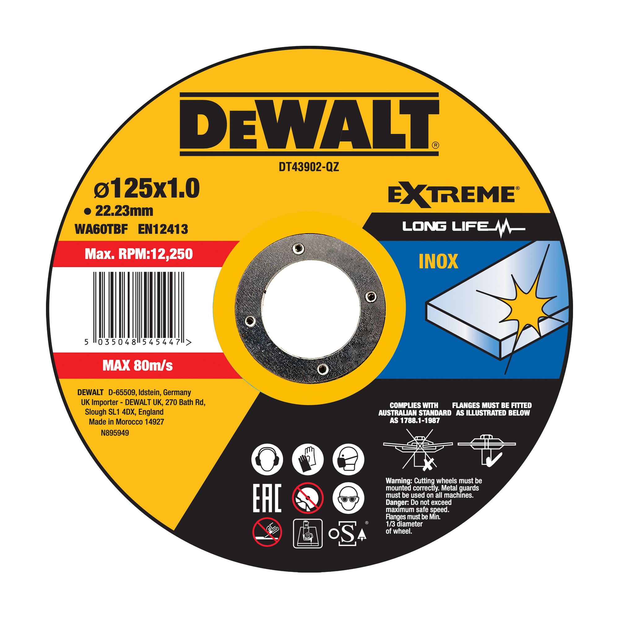 DeWALT DT43 Aluminium Oxide, 125 mm x 1 mm Thick, 1 Grit 1 Per Pack