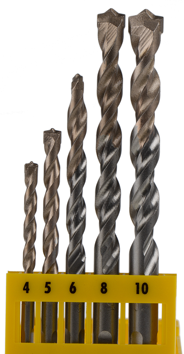 dt6956-qz DeWALT 5-Piece Twist Set for Masonry, 10 mm Max, 4 mm Min, Tungsten Carbide Tipped Bits