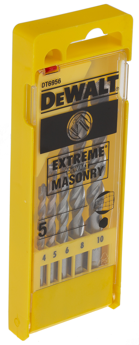 dt6956-qz DeWALT 5-Piece Twist Set for Masonry, 10 mm Max, 4 mm Min, Tungsten Carbide Tipped Bits