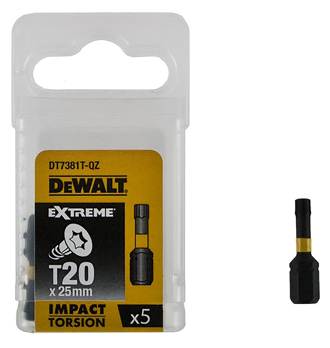 dt7381t-qz DeWALT Screwdriver Bit, T20 Tip, Hex Drive, 25 mm Overall 5-Piece