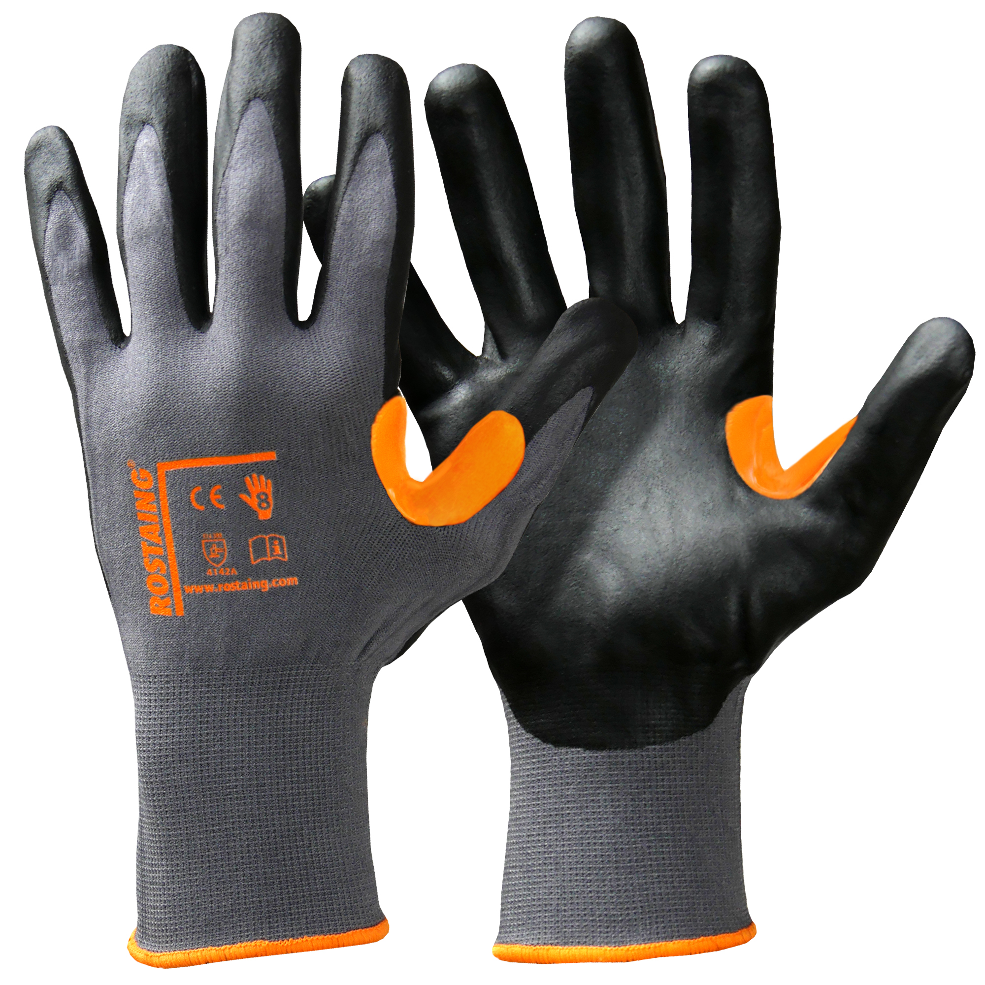 Rostaing DURANIT Black, Grey Elastane, Polyamide General Handling Gloves, Size 7, Nitrile Coating