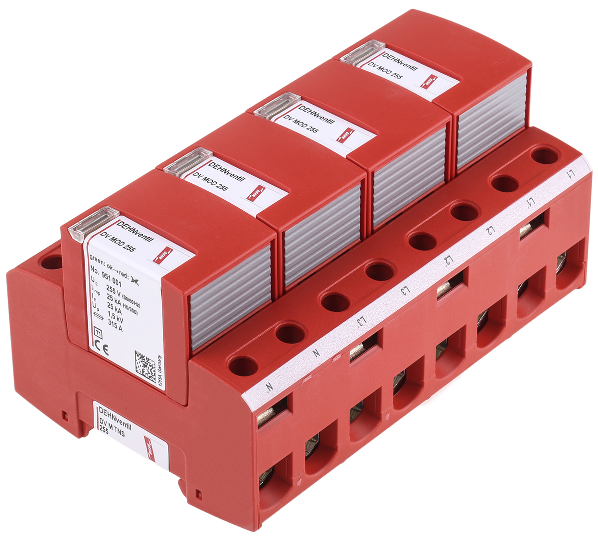 Dehn, DV Modular Surge Protector 255V ac Maximum Voltage Rating 100 kA Maximum Surge Current Lightning Arrester