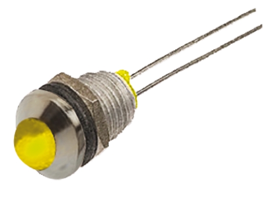 Bulgin, Yellow Panel Mount Indicator, Lead Wire Termination 2.1V dc, 8 mm