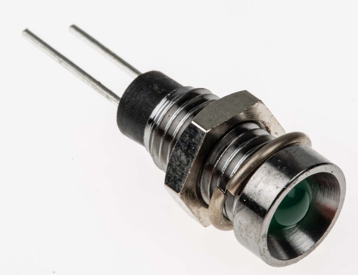 Bulgin Green Panel Mount Indicator, 2.1V, Lead Wire Termination