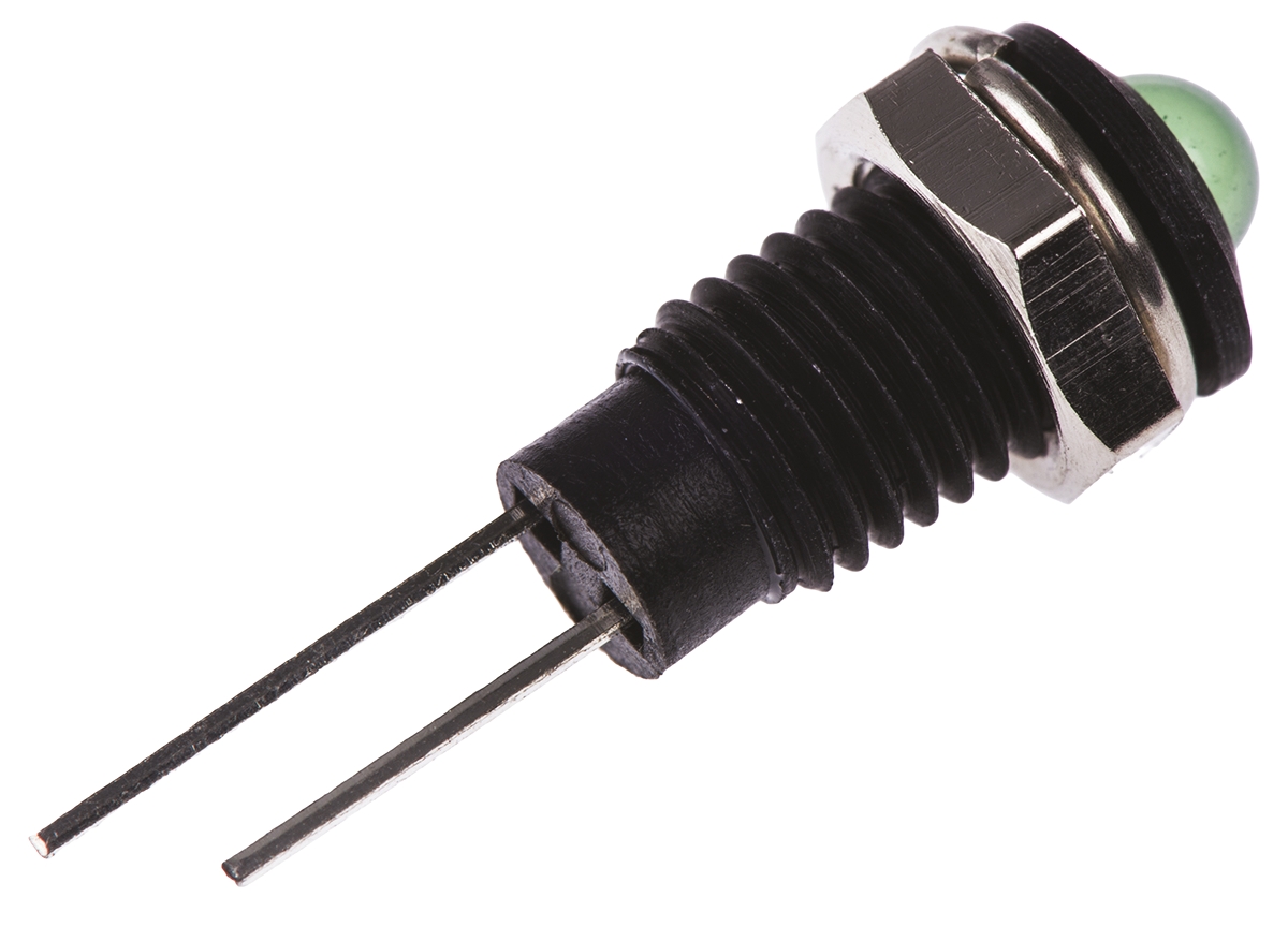 dx1119gn Bulgin, Green Panel Mount Indicator, Lead Wire Termination 2.1V dc, 6.1 mm