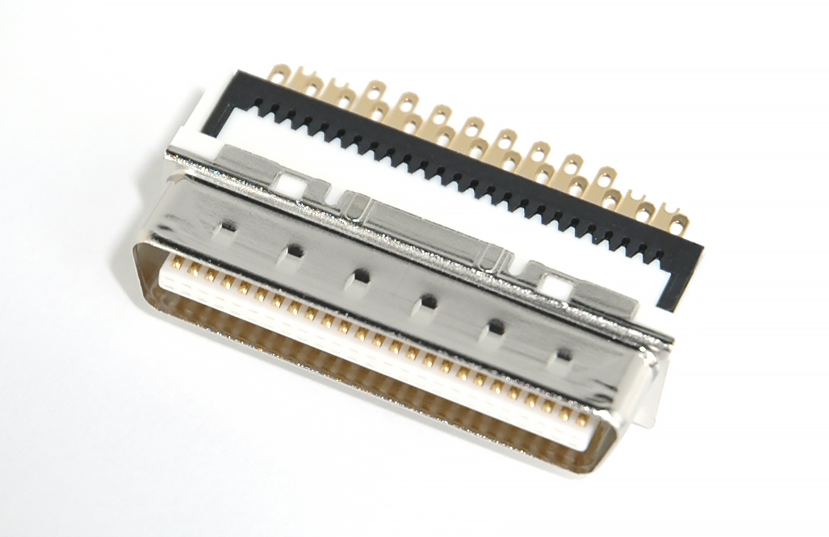 Hirose, DX 50 Way Male Straight Cable SCSI Connector 1.27 mm Pitch, Solder