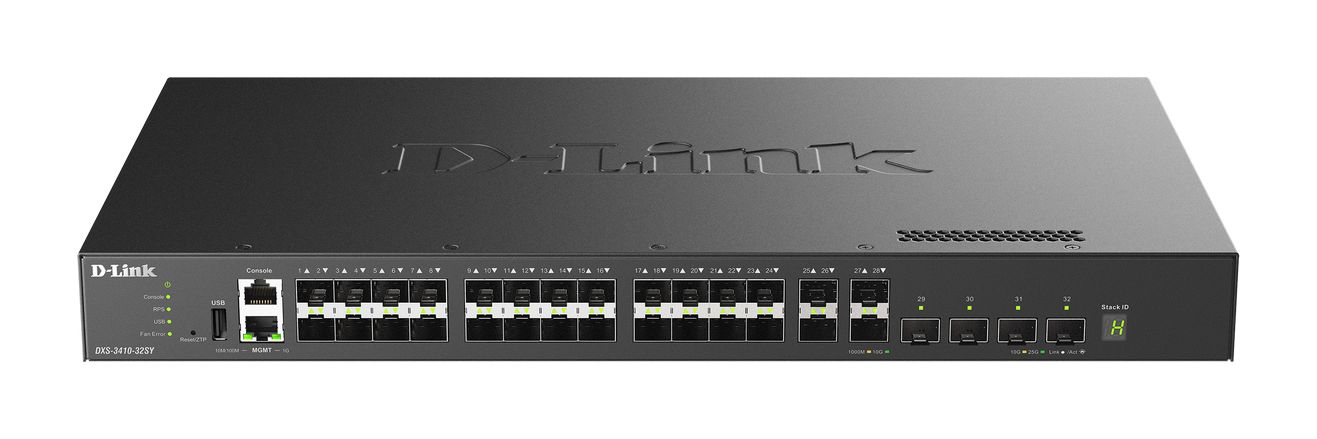 D-Link 10G Layer 3 Stackable Managed SFP+ Switch with 4 x 10/25G SFP28 ports Layer 3 Stackable Managed Switch 32 Port