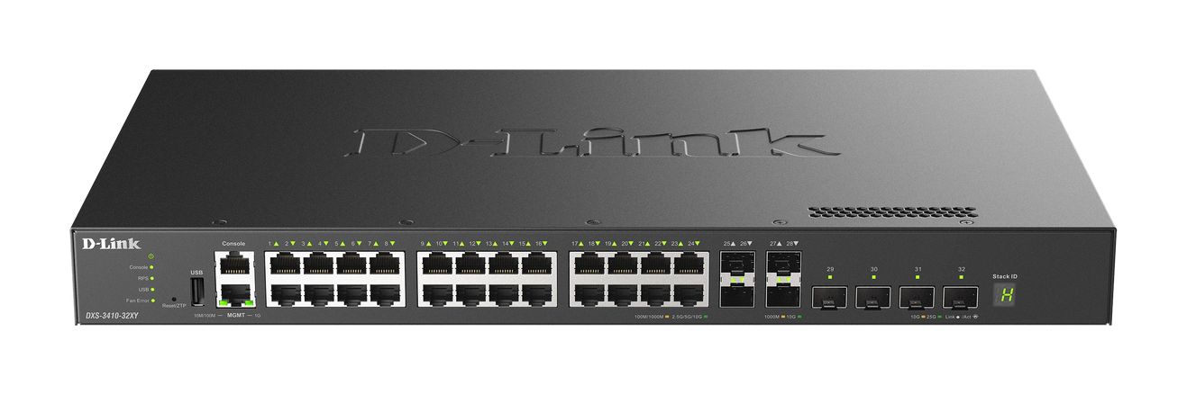 D-Link 10G Layer 3 Stackable Managed Switch 4 x 10G SFP+ ports and 4 x 10/25G SFP28 ports Managed 10 Port Network Switch