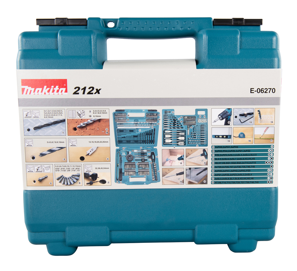e-06270 Makita 212-Piece for Metal, Wood, 54 mm Max, 1 mm Min, Metal Bits