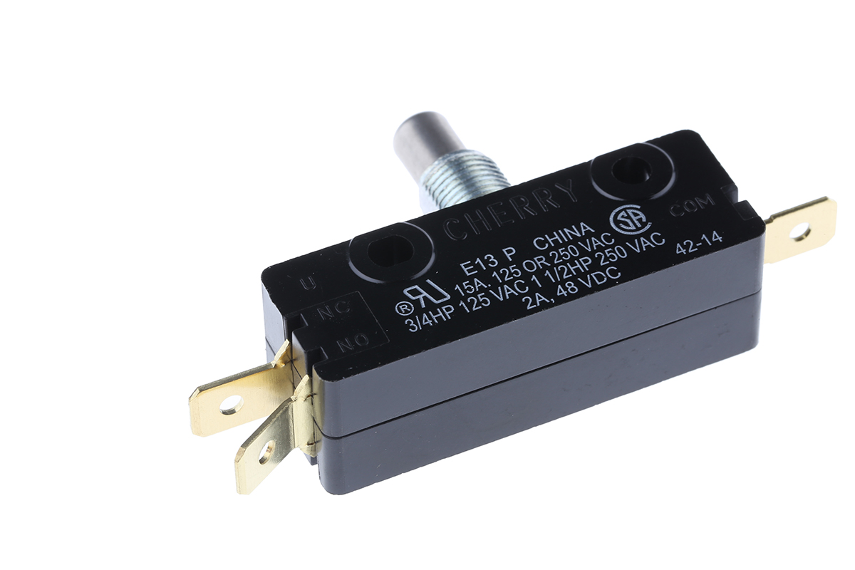 e13-00m ZF Button Micro Switch, Tab Terminal, 15 A, 250 V ac, SPDT