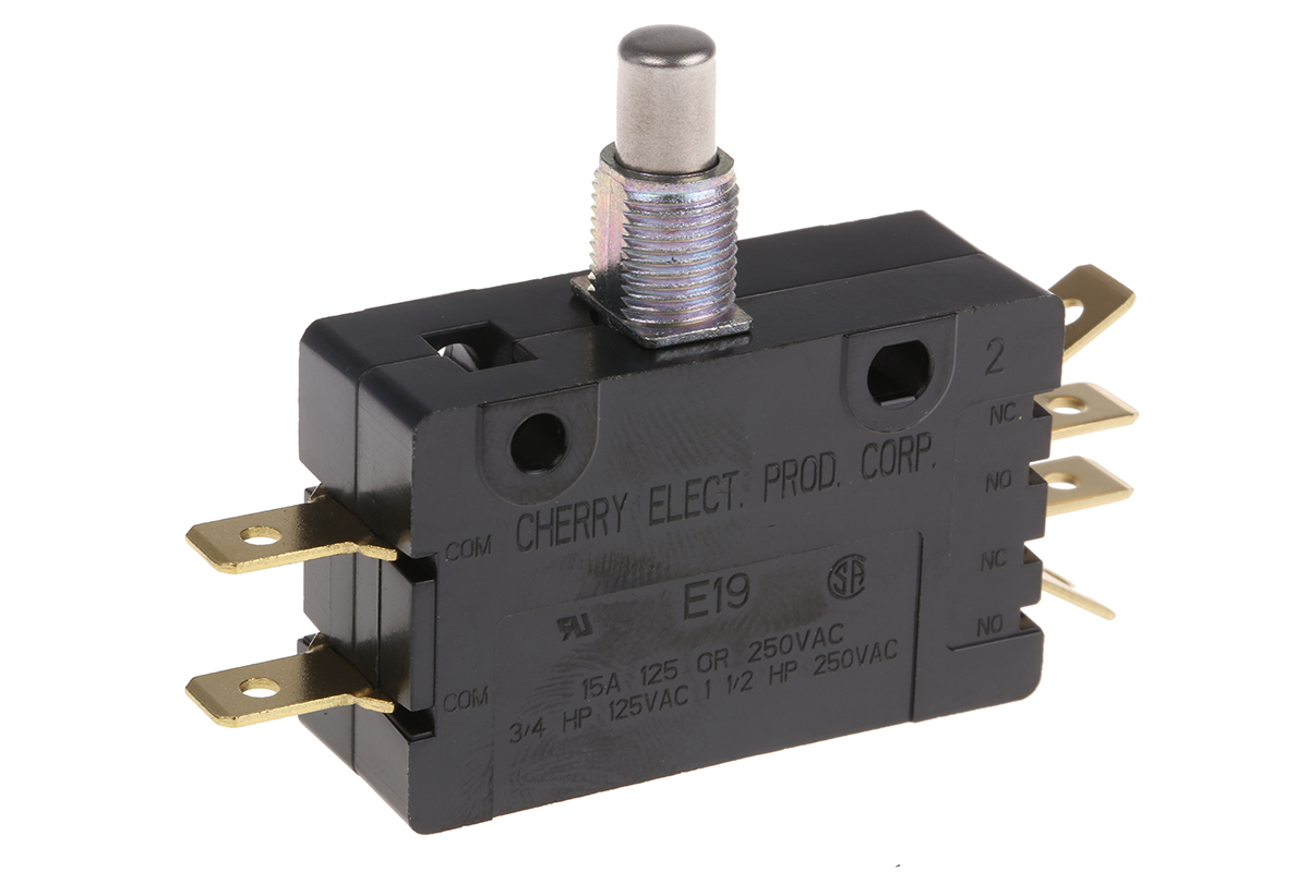 ZF Button Micro Switch, Tab Terminal, 15 A, 250 V ac, DPDT