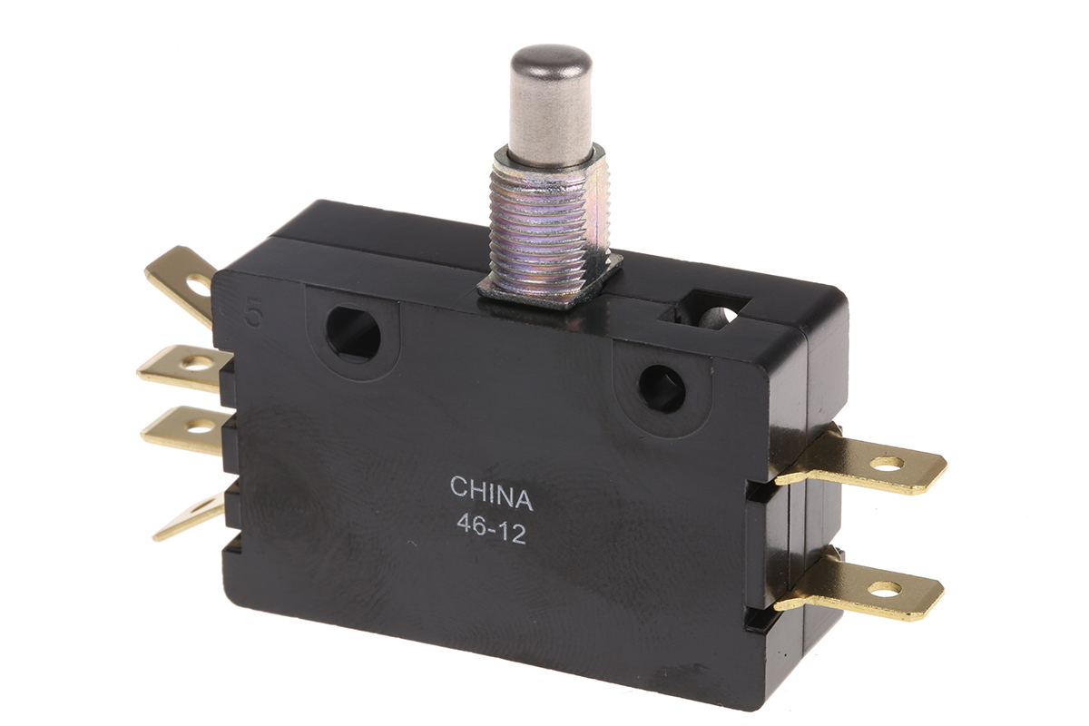 e19-00m ZF Button Micro Switch, Tab Terminal, 15 A, 250 V ac, DPDT