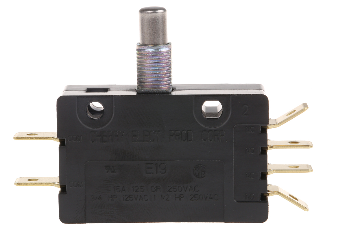 e19-00m ZF Button Micro Switch, Tab Terminal, 15 A, 250 V ac, DPDT