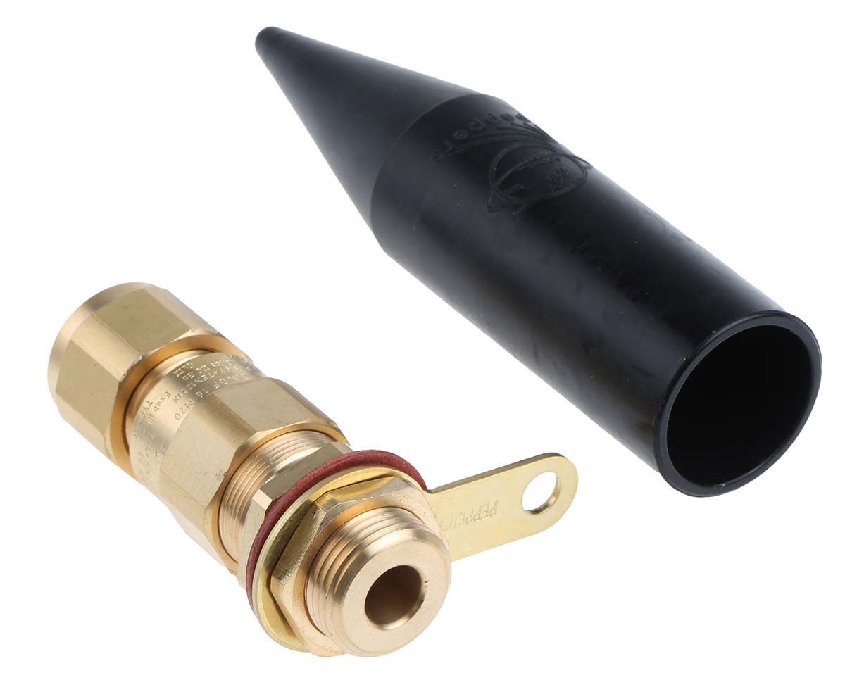 e1wfk216m20 Peppers Black Brass Cable Gland, M20 Thread, 8.4 mm min., 13.5 mm max., IP66