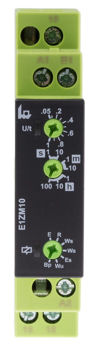 Tele E1ZM10 Series DIN Rail Timer Relay, 1-Contact, 240 V dc 24V ac, 240 V ac, 0.05 s to 100 h, Multifunction-Function,