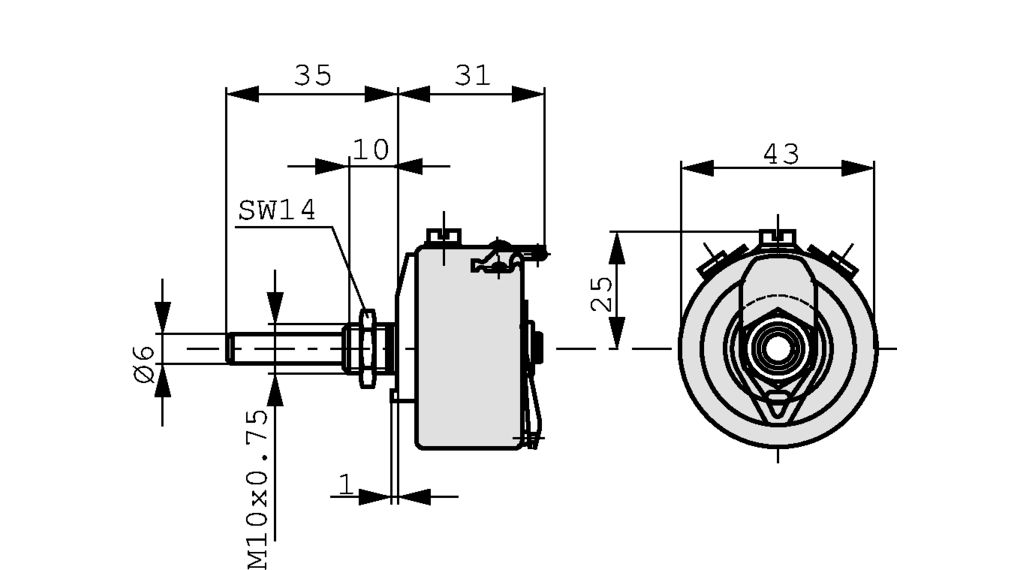 p0200031001kaey000 Vishay Linear Potentiometer 1-Gang Panel Mount, P0200031001KAEY000