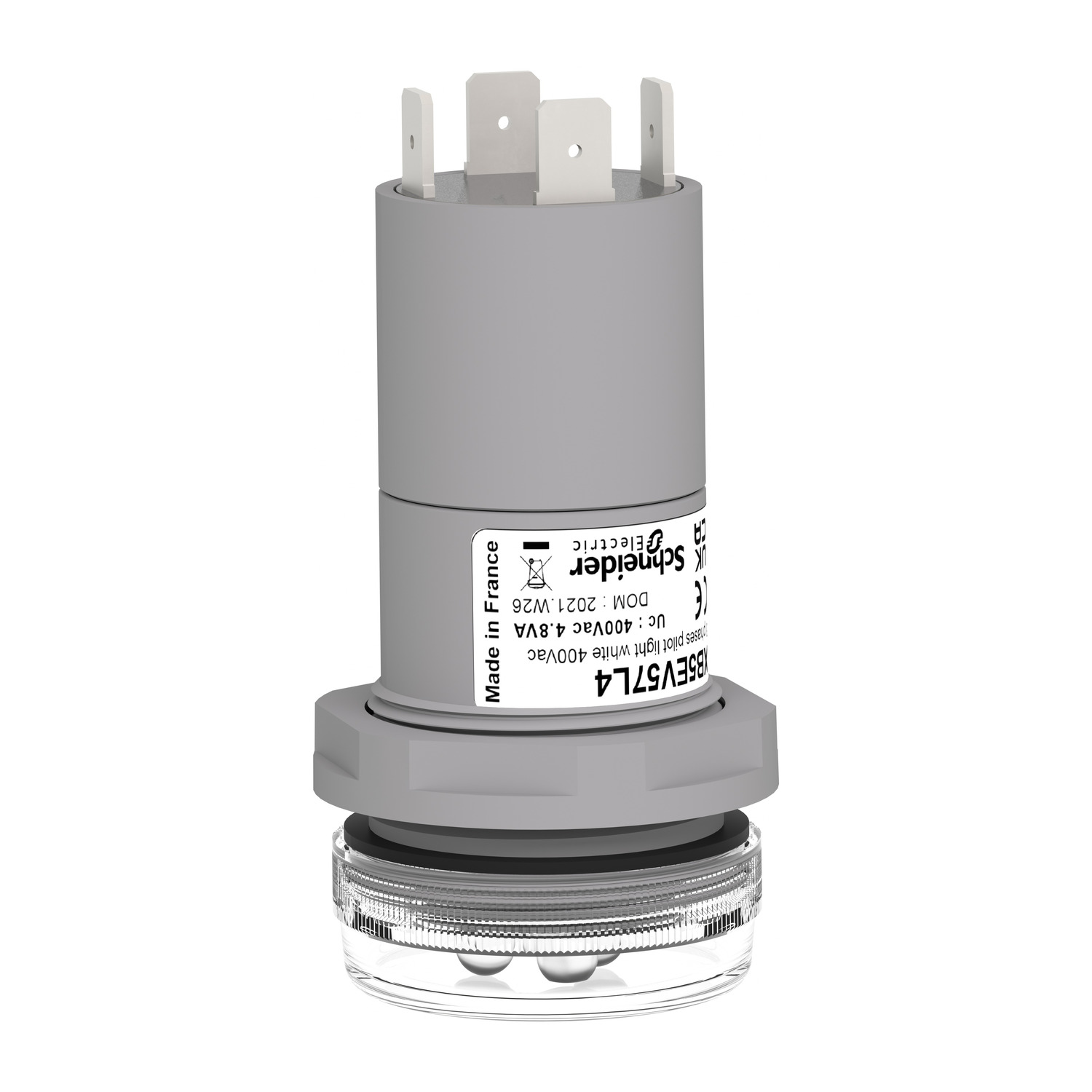 xb5ev57l4 Schneider Electric Harmony XB5 White LED Pilot Light, 30mm Cutout, IP67, Round, 400 V