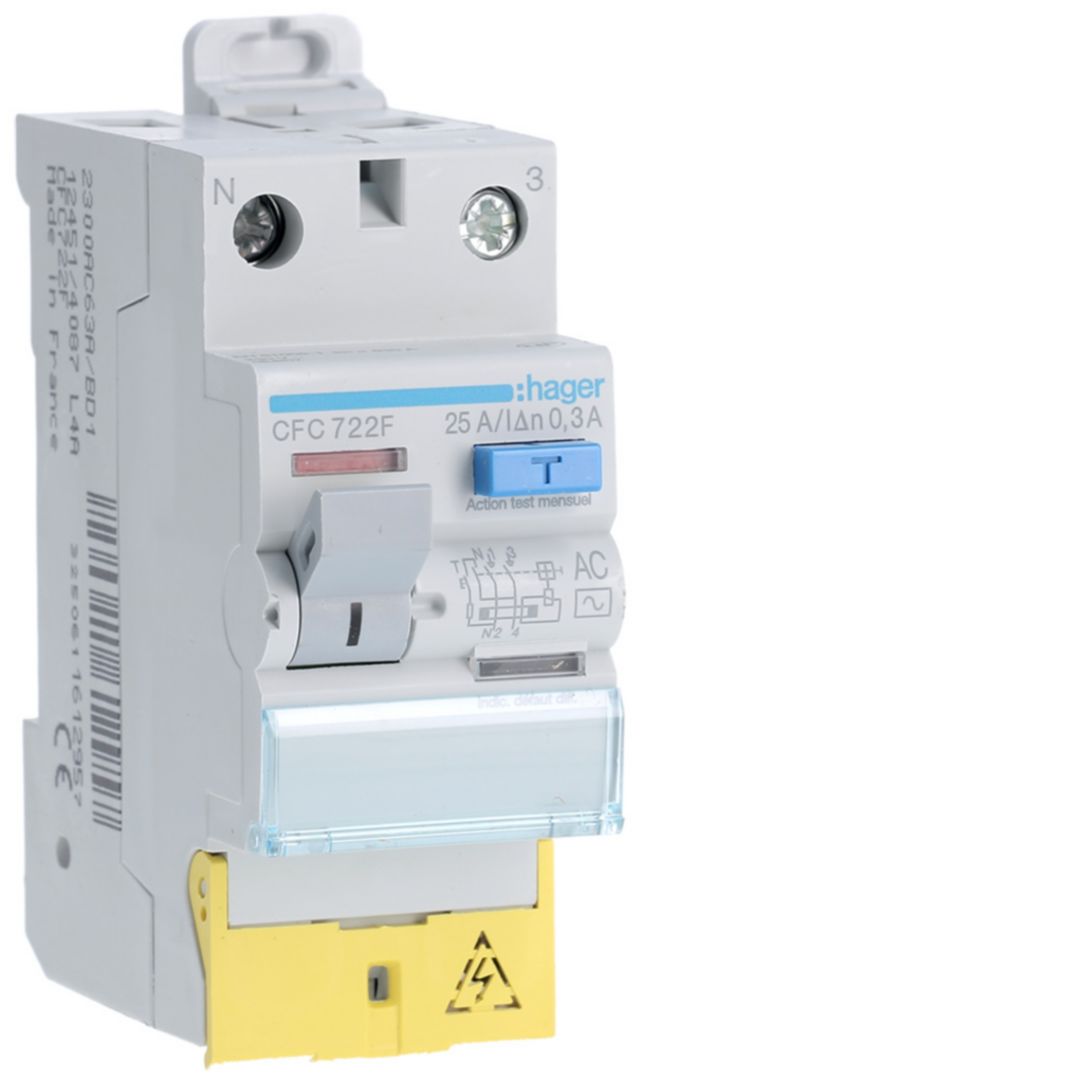 Hager CFC RCD Switch, 25A, 2 Pole, 300mA, Type AC, 230V